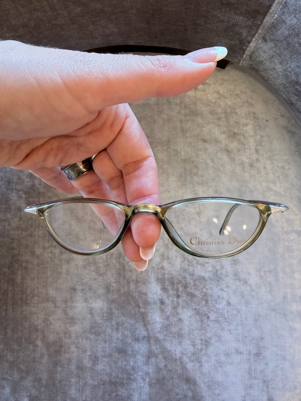 Vintage Dior Women’s Cat-Eye Glasses in Translucent Olive
